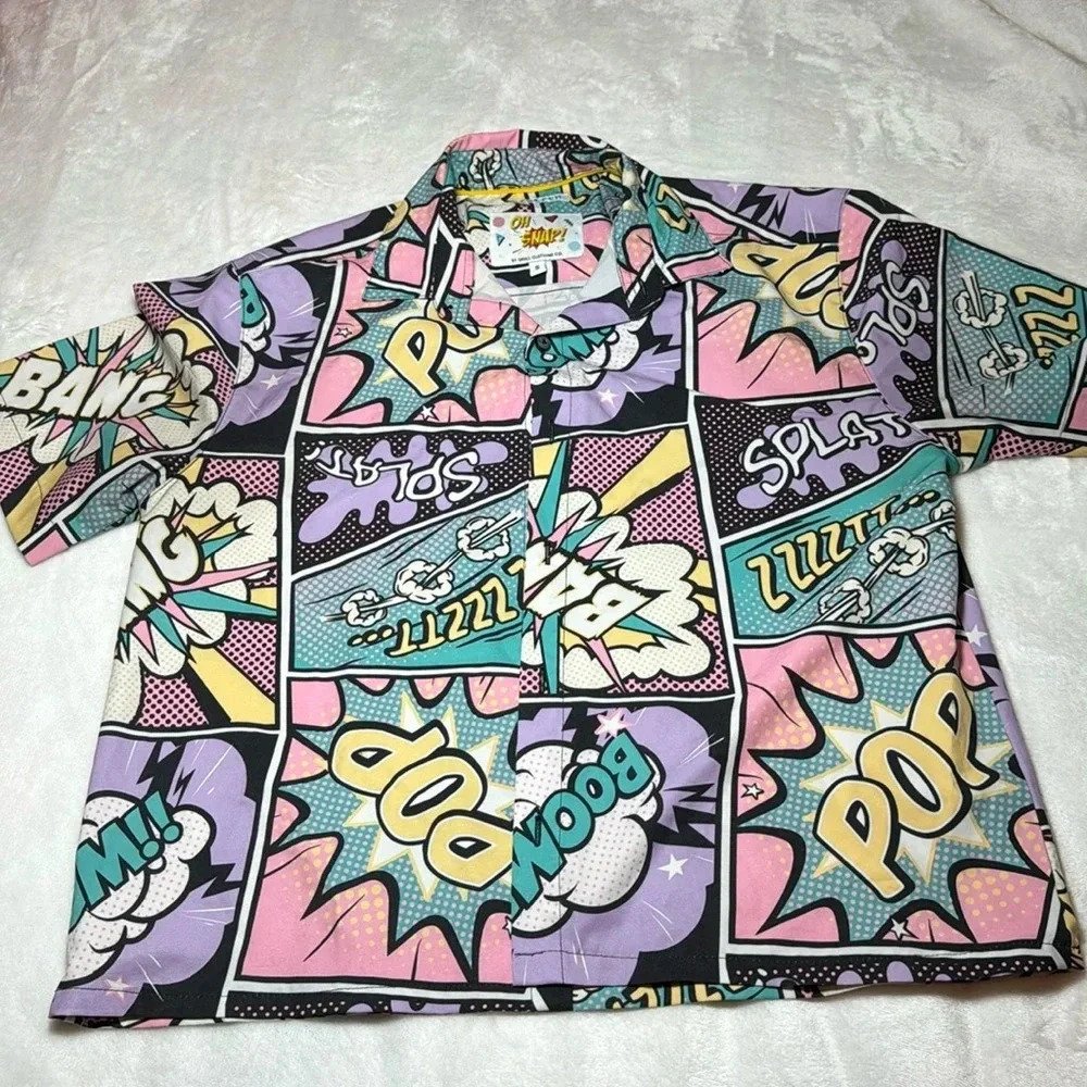 Oh Snap! By Drill Clothing Stretch Pastel Colorful Comic Book Shirt Retro